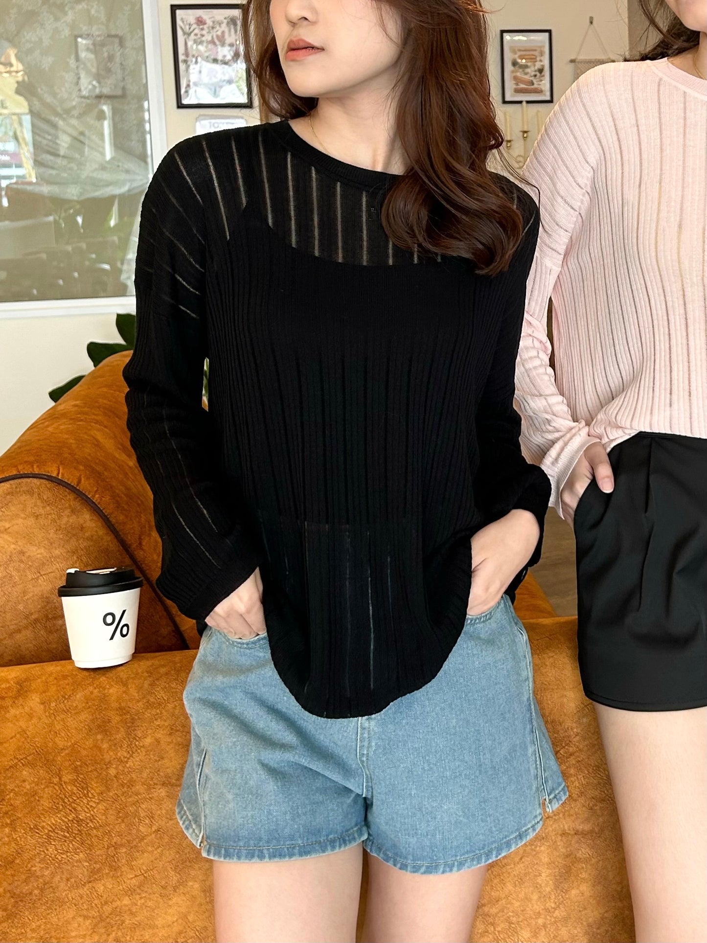 C154 Long-sleeved Loose Sheer Knit