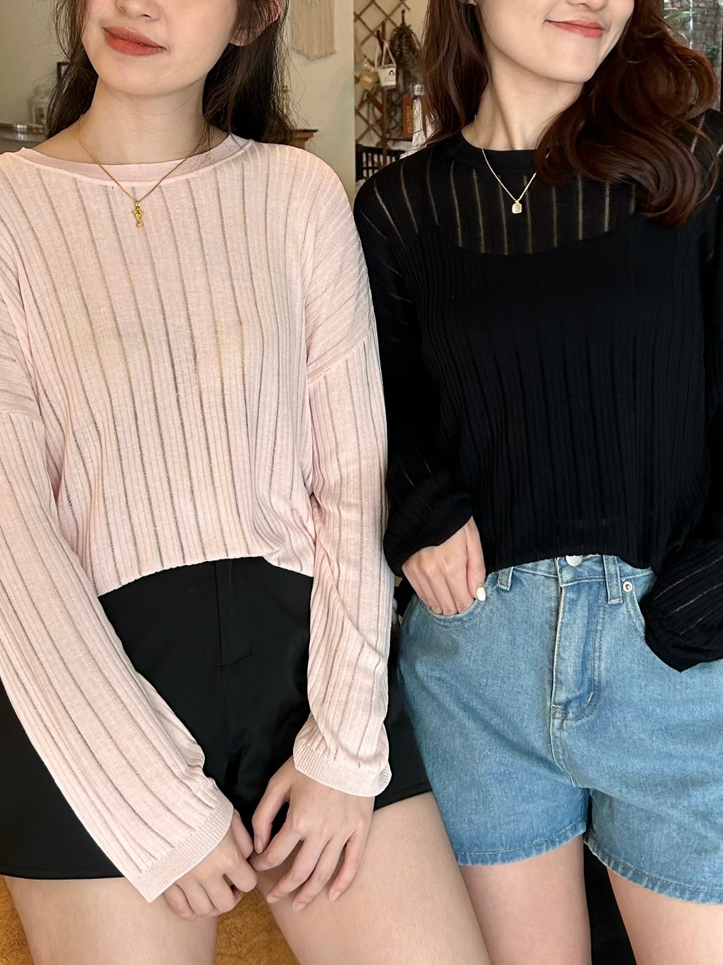 C154 Long-sleeved Loose Sheer Knit