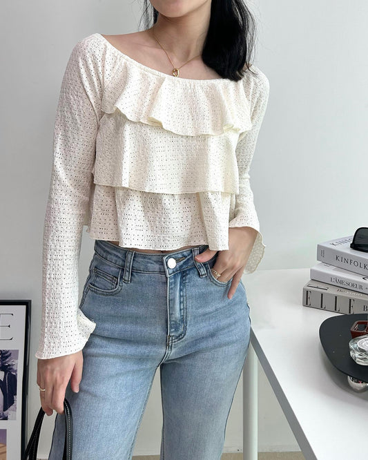 C810 Hollow Ruffles Long-Sleeved Top