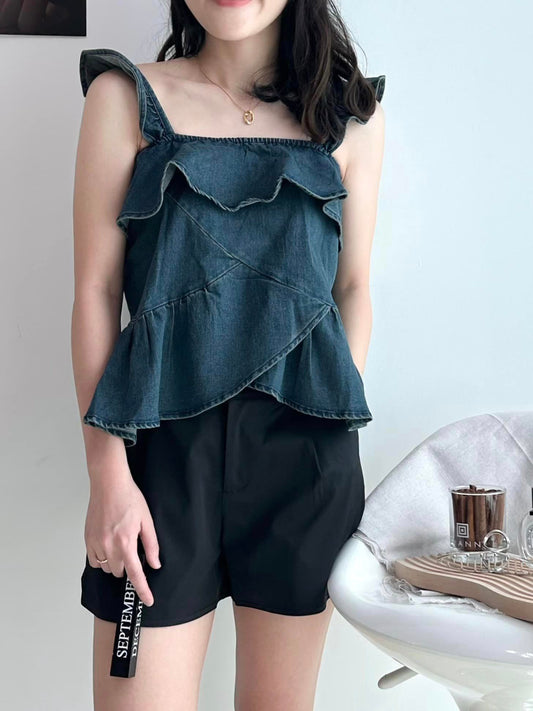 C815 Ruffle Denim Top