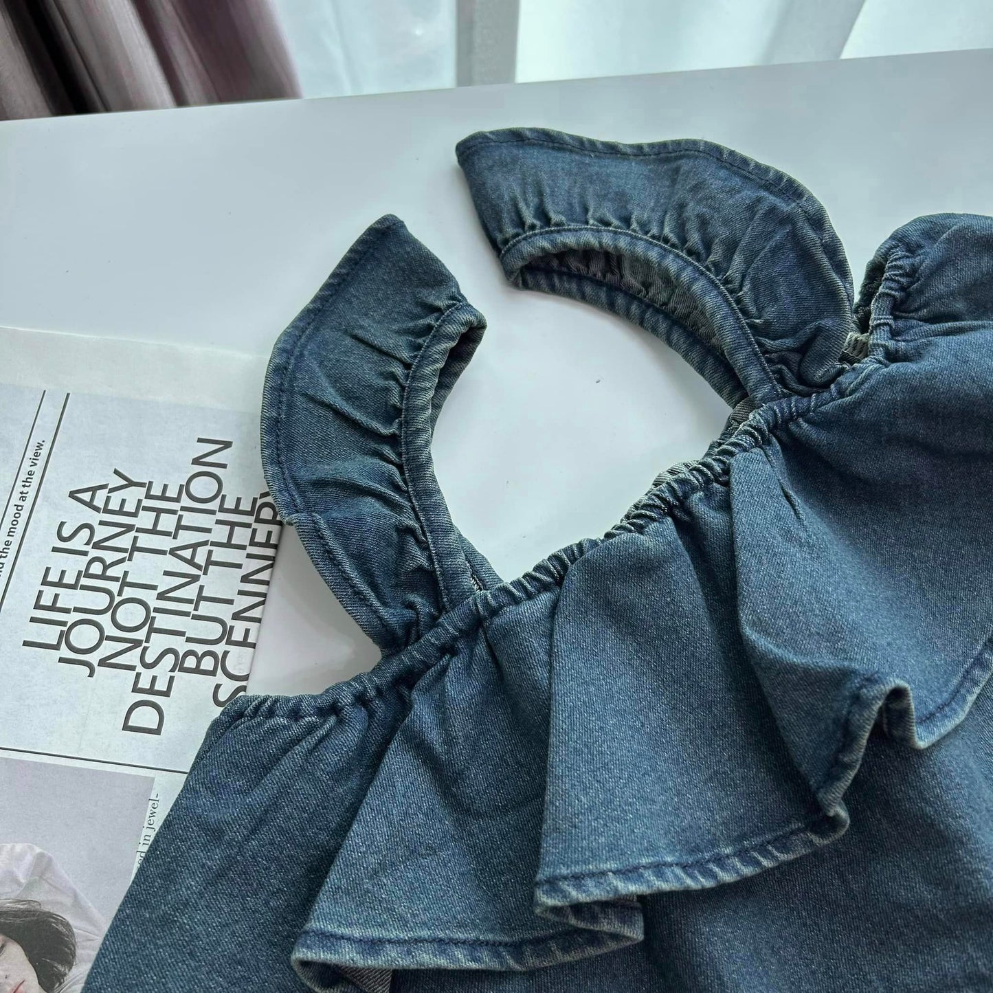 C815 Ruffle Denim Top