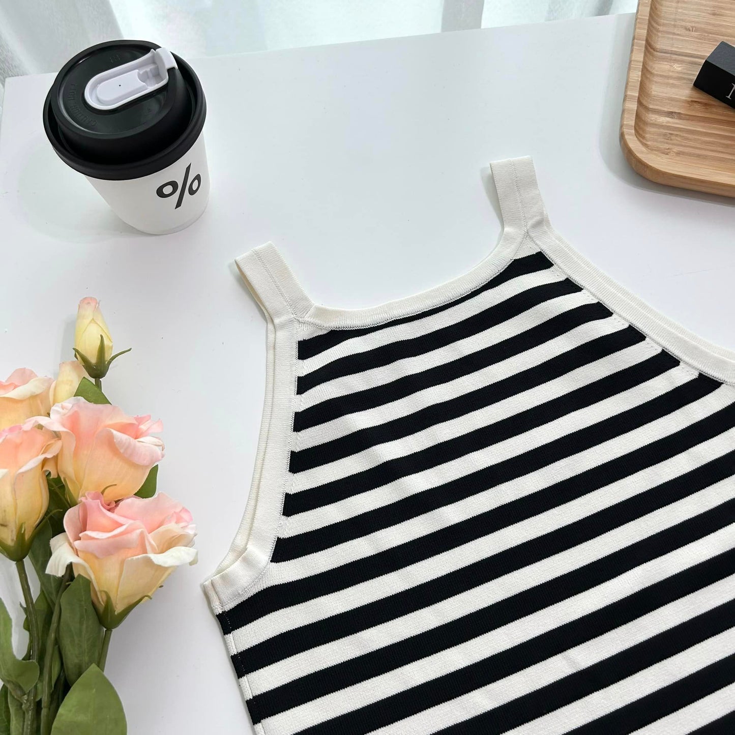 C96 Striped Halter Neck Sleeveless Tank Top