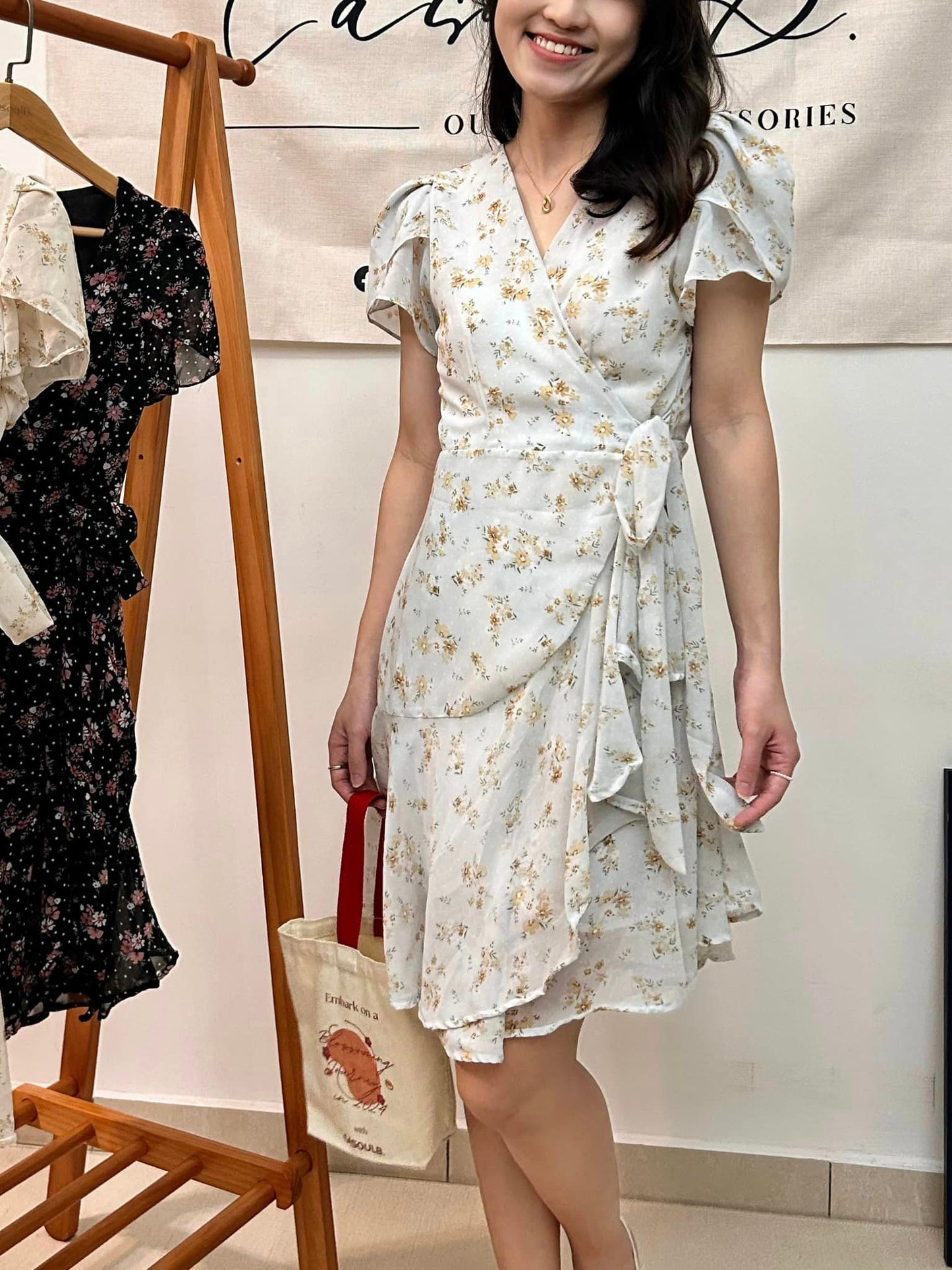 T08 Floral Chiffon Mid-Length Dress