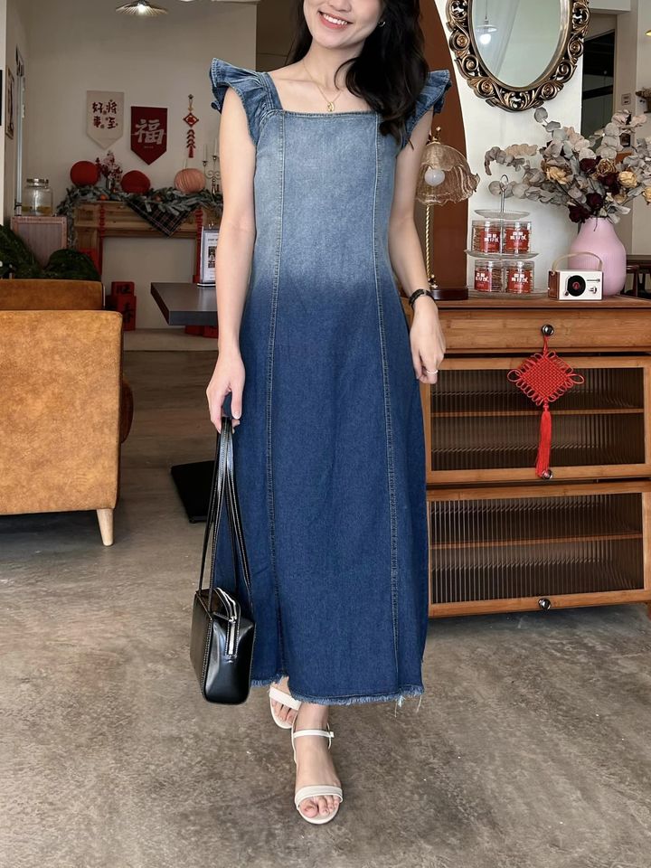 C1019 Gradient Denim Long Slim Dress (Improved version)