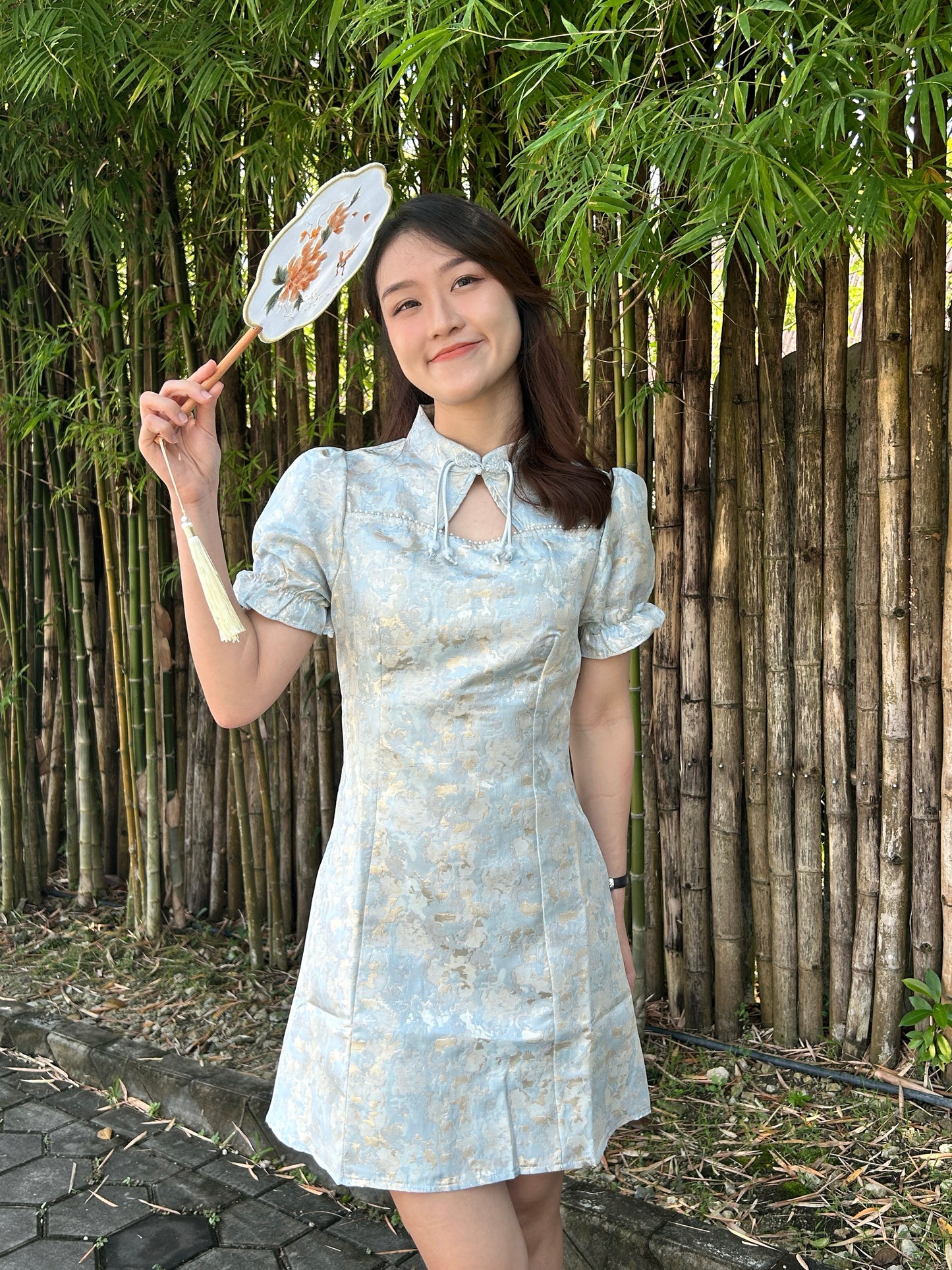 Blue Jacquard Neo Cheongsam