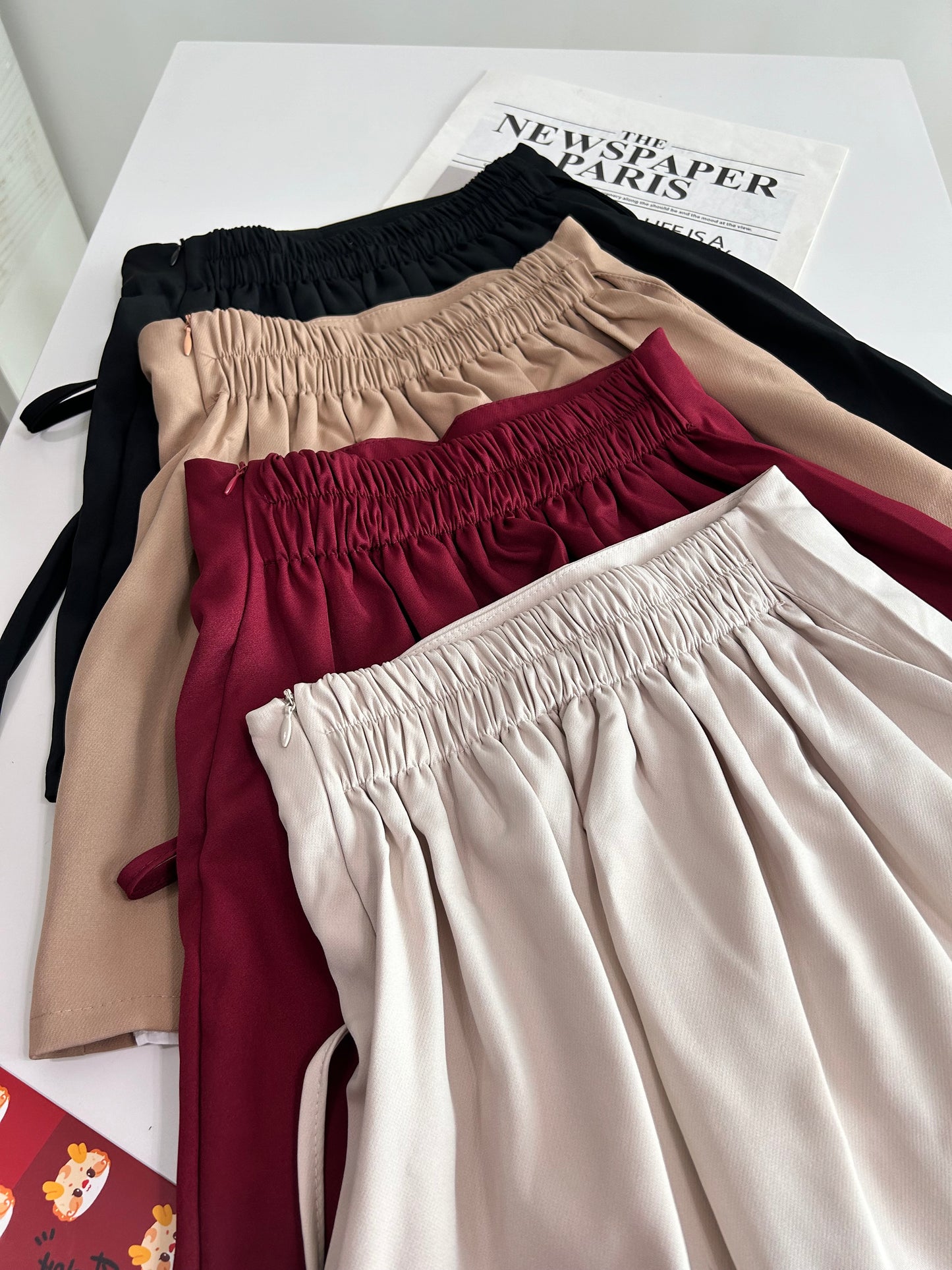 T011 Drawstring High Waist Slit Skirt