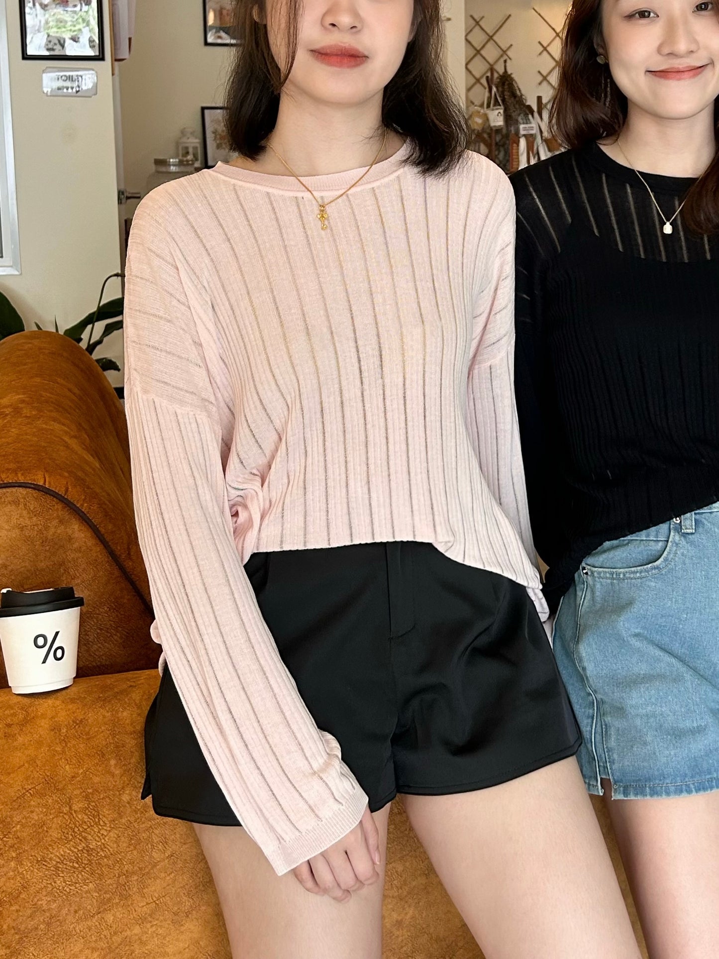 C154 Long-sleeved Loose Sheer Knit