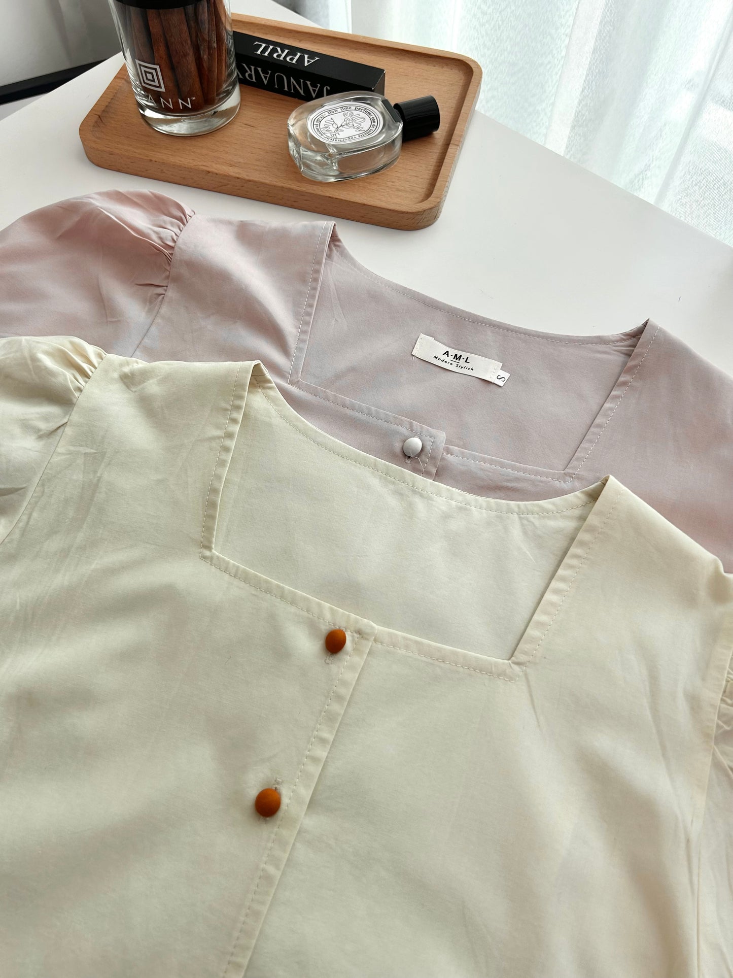 C122 Square Collar French Crop Blouse